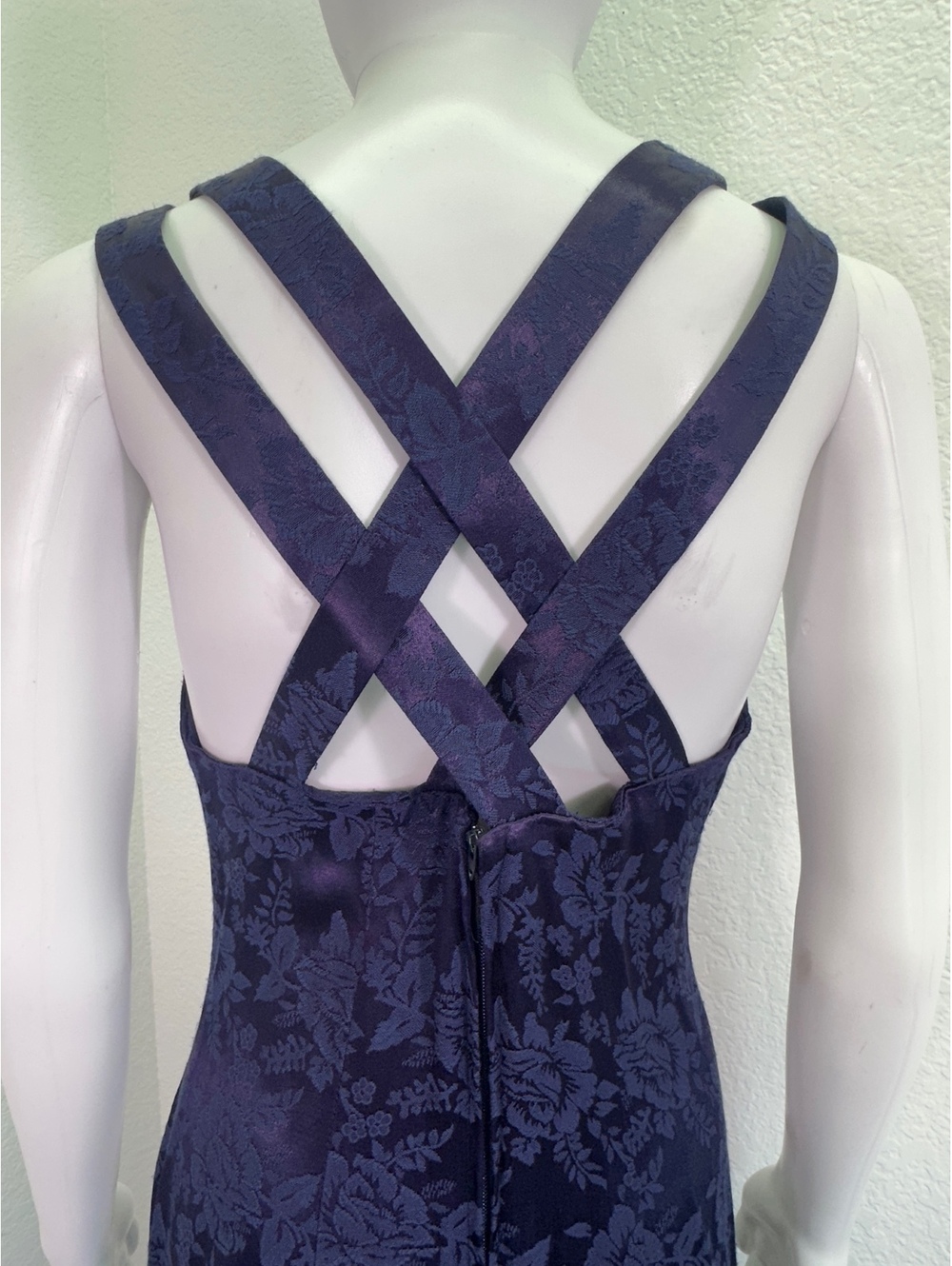 VTG Y2K Sz 3/4 Dawn Joy Violet Blue Floral Jacquard Maxi Dress Sheath Gothic - Picture 5 of 7